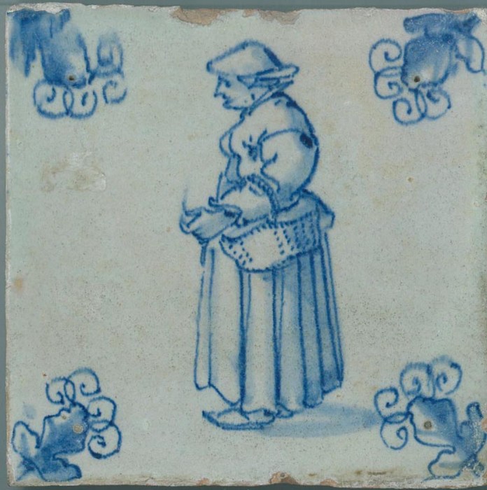 An early 17th-century tile of a woman carrying a market basket