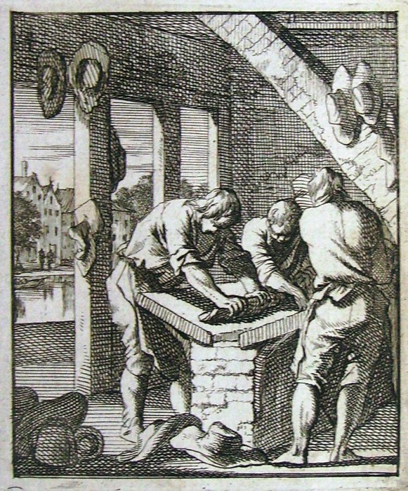 Hatmakers. Engraving by Jan Luyken, ca. 1700