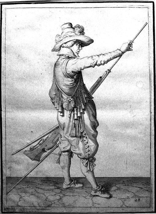 Musket loading. Engraving by Jacques de Gheyn